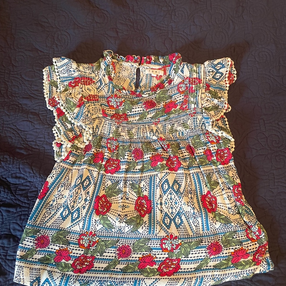 THML woman Floral and Geometric Blouse - Red, Blue, Green